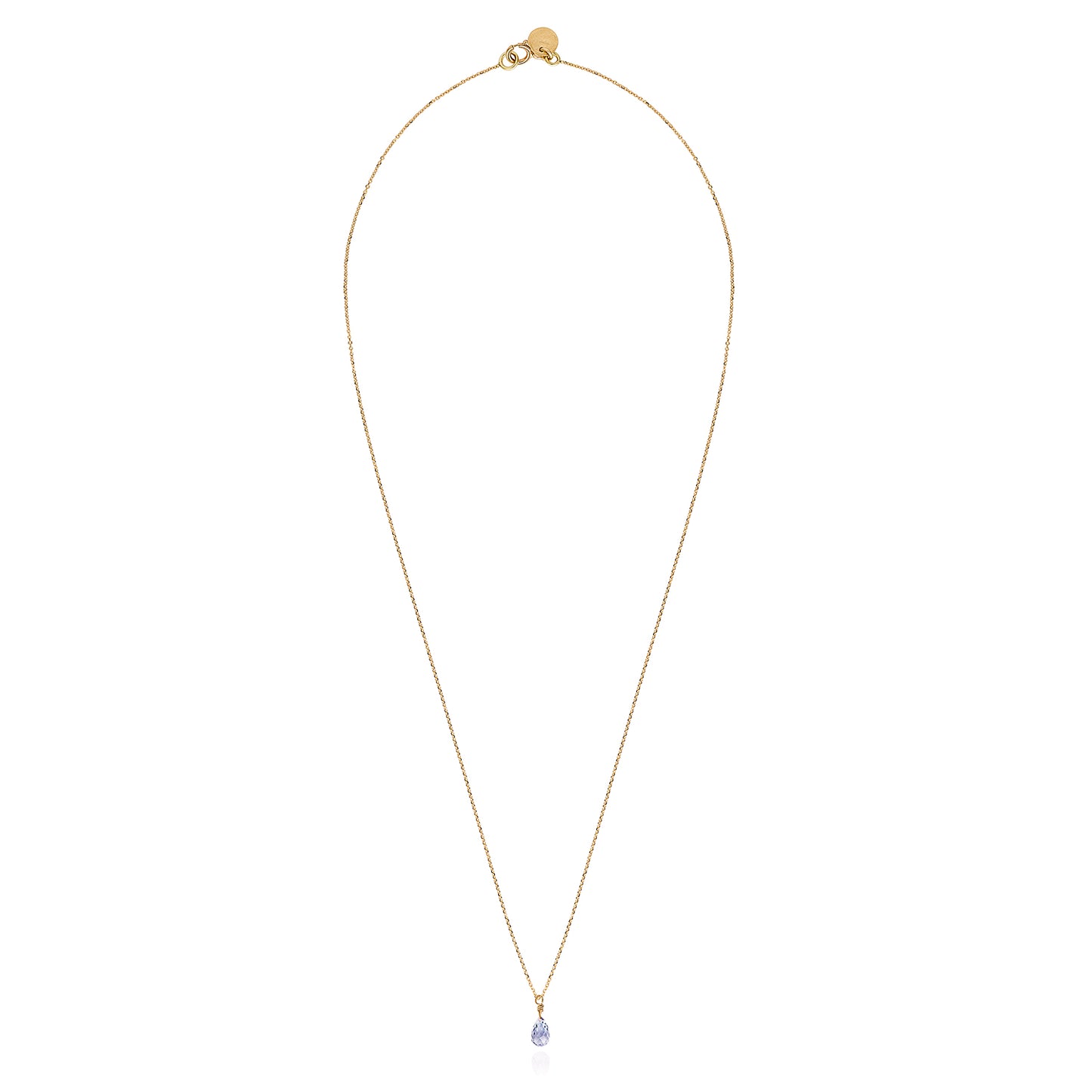 Sapphire Drop Necklace Longer Length - Pale Blue/Lilac