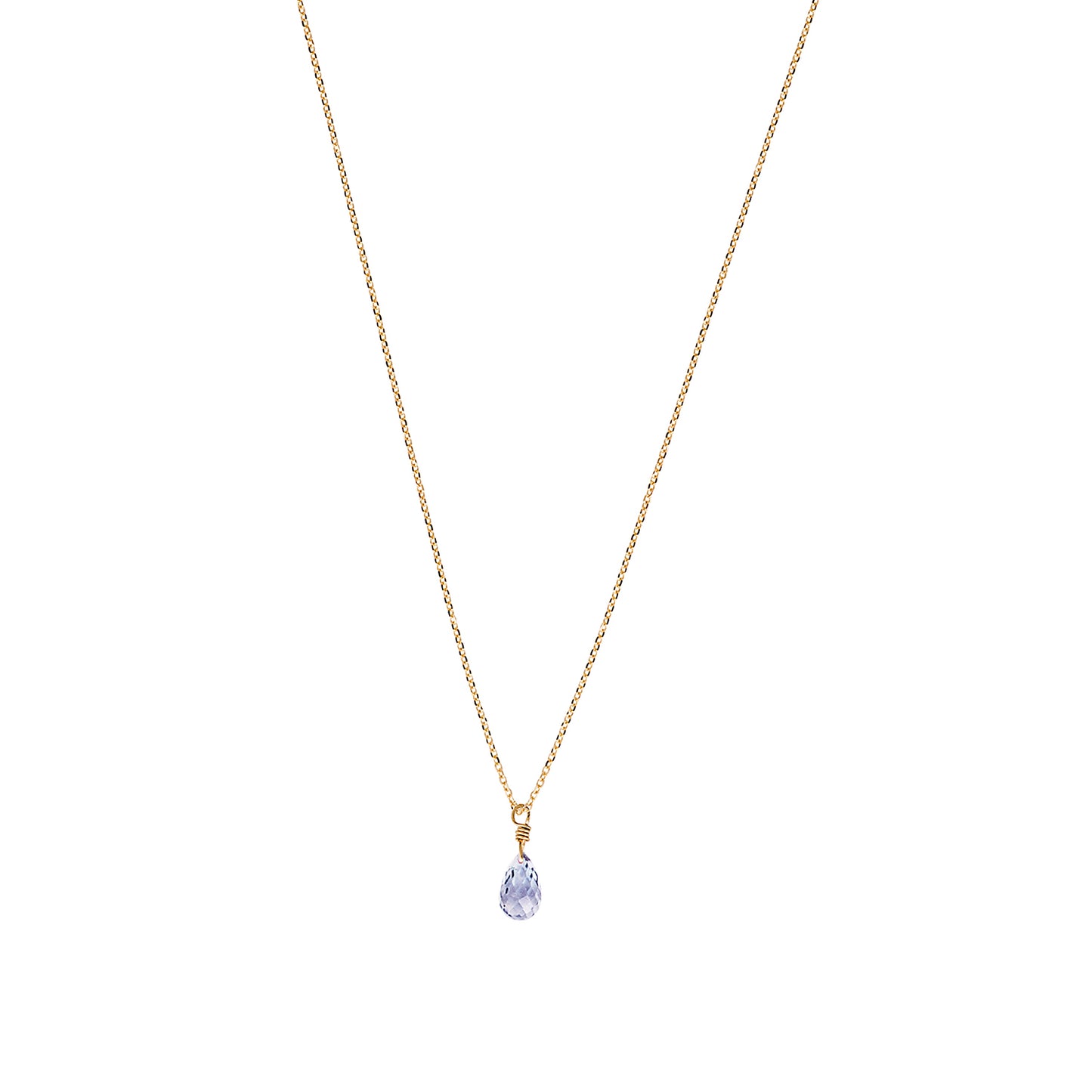 Sapphire Drop Necklace Longer Length - Pale Blue/Lilac