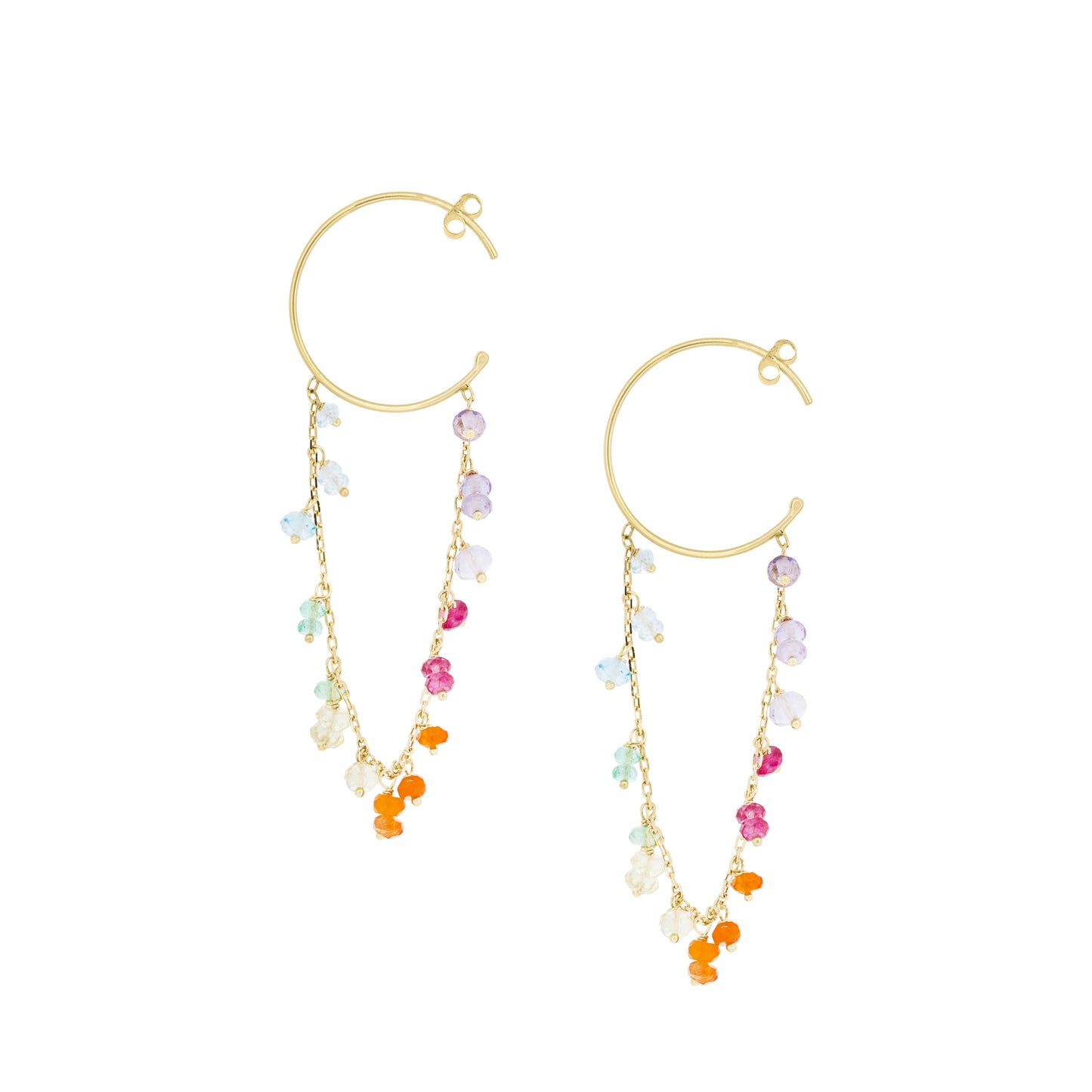 Sweet Pea 18ct gold Love is Love Looped Chains rainbow Hoop Earrings