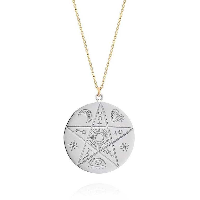 Laura Lee sterling silver Luna Coin engraved pendant.