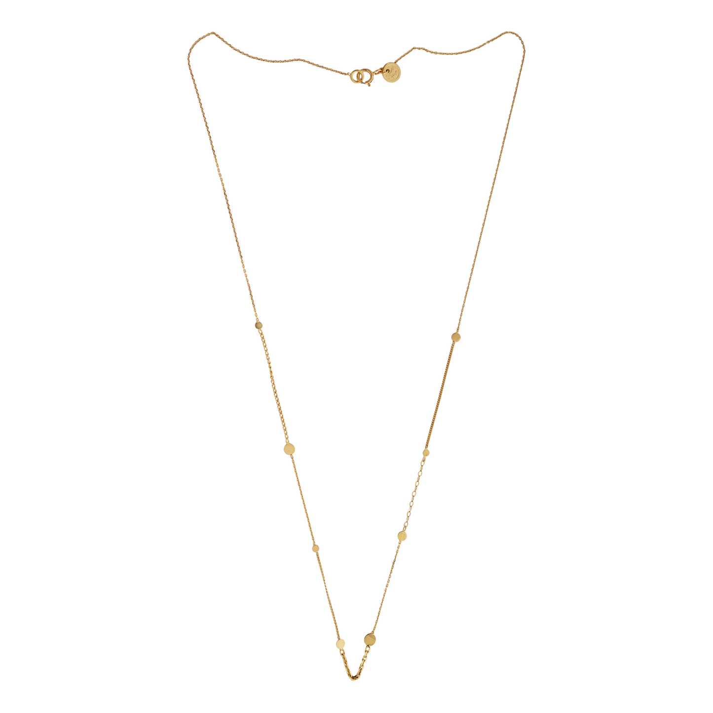 Sweet Pea 18ct gold Ancient World mixed chain and disc necklace