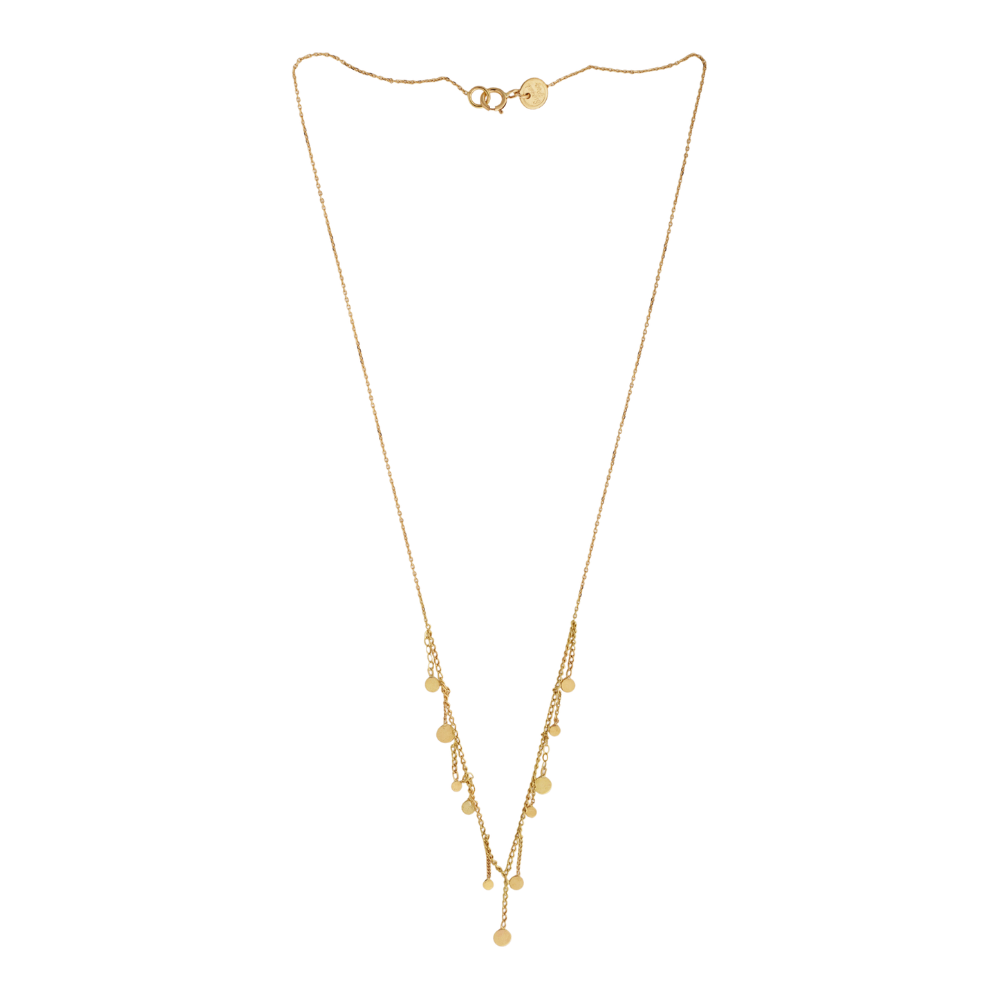 Sweet Pea 18ct gold Ancient World chain necklace with chain and disc drops