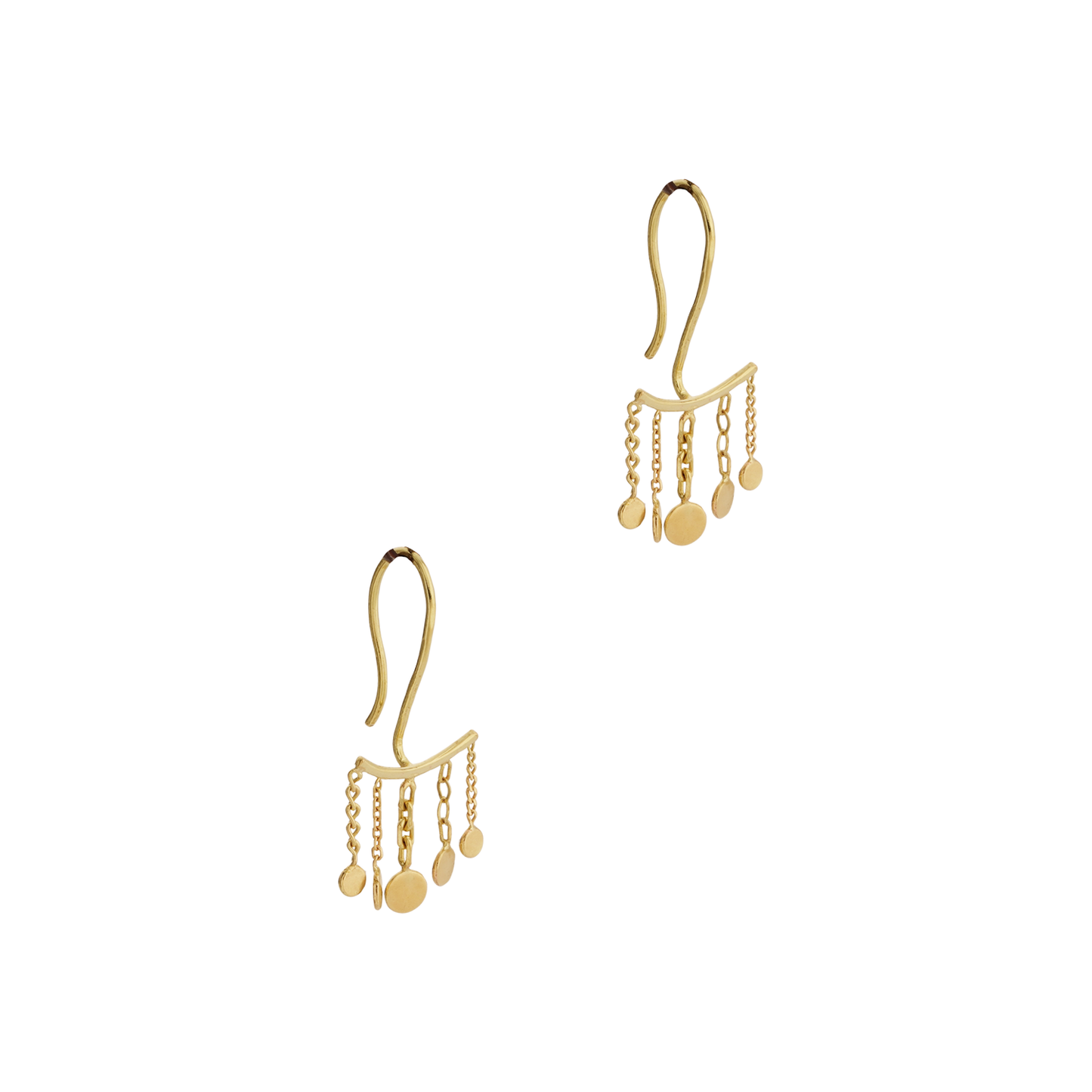 Sweet Pea 18ct gold Ancient World hook and chain and disc drop earrings