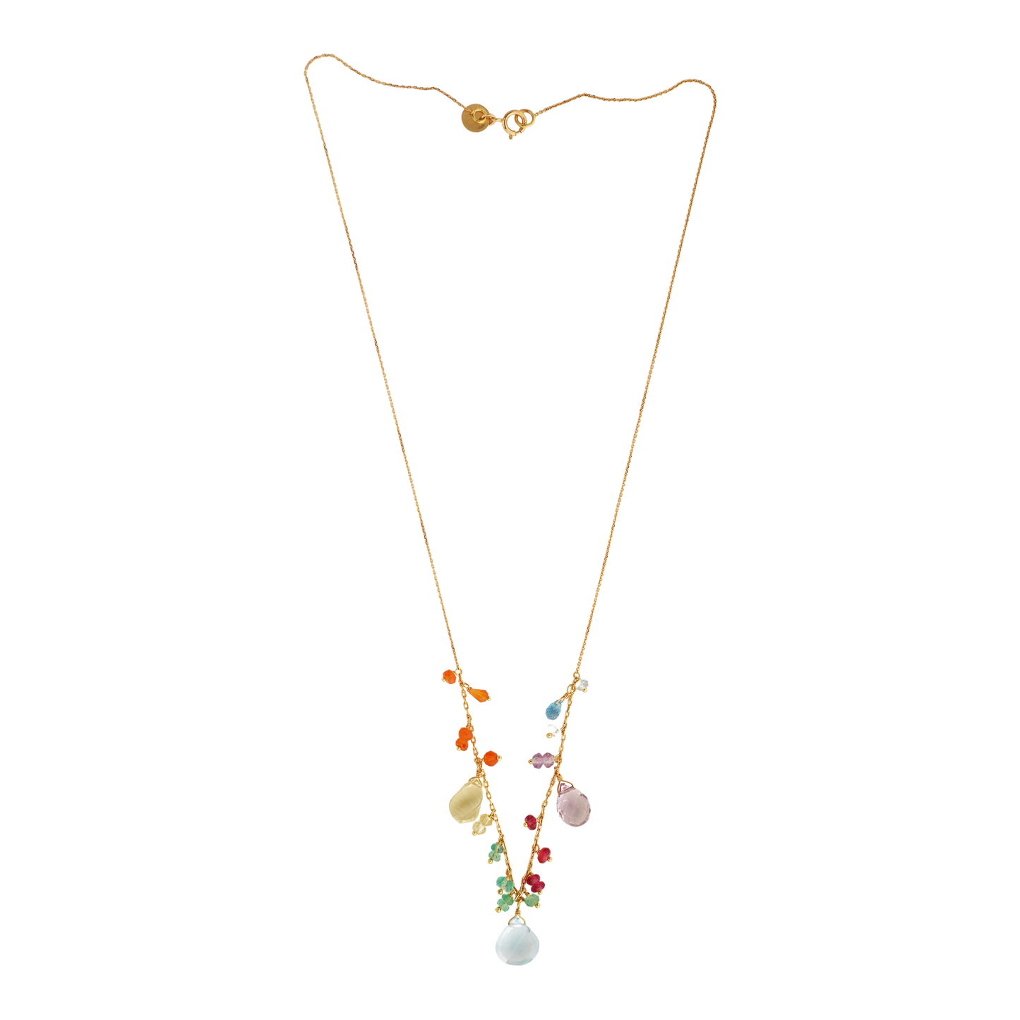Sweet Pea 18ct gold Love is Love rainbow beaded multi drop necklace