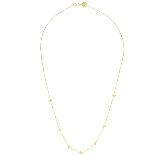 18ct yellow gold fine chain necklace with 7 inserted brushed arrow elements