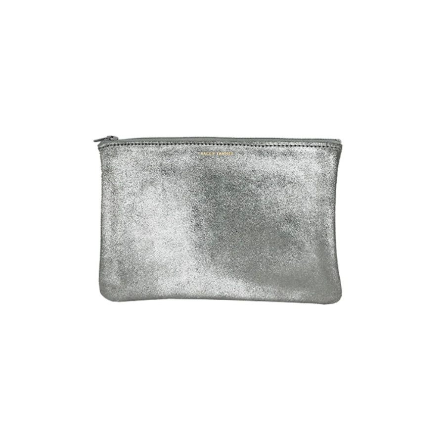 Medium Flat Zip Pouch Grey Sparkle