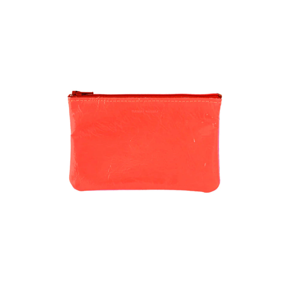 Tracey Tanner Medium Flat Zip Leather Pouch Neon Orange