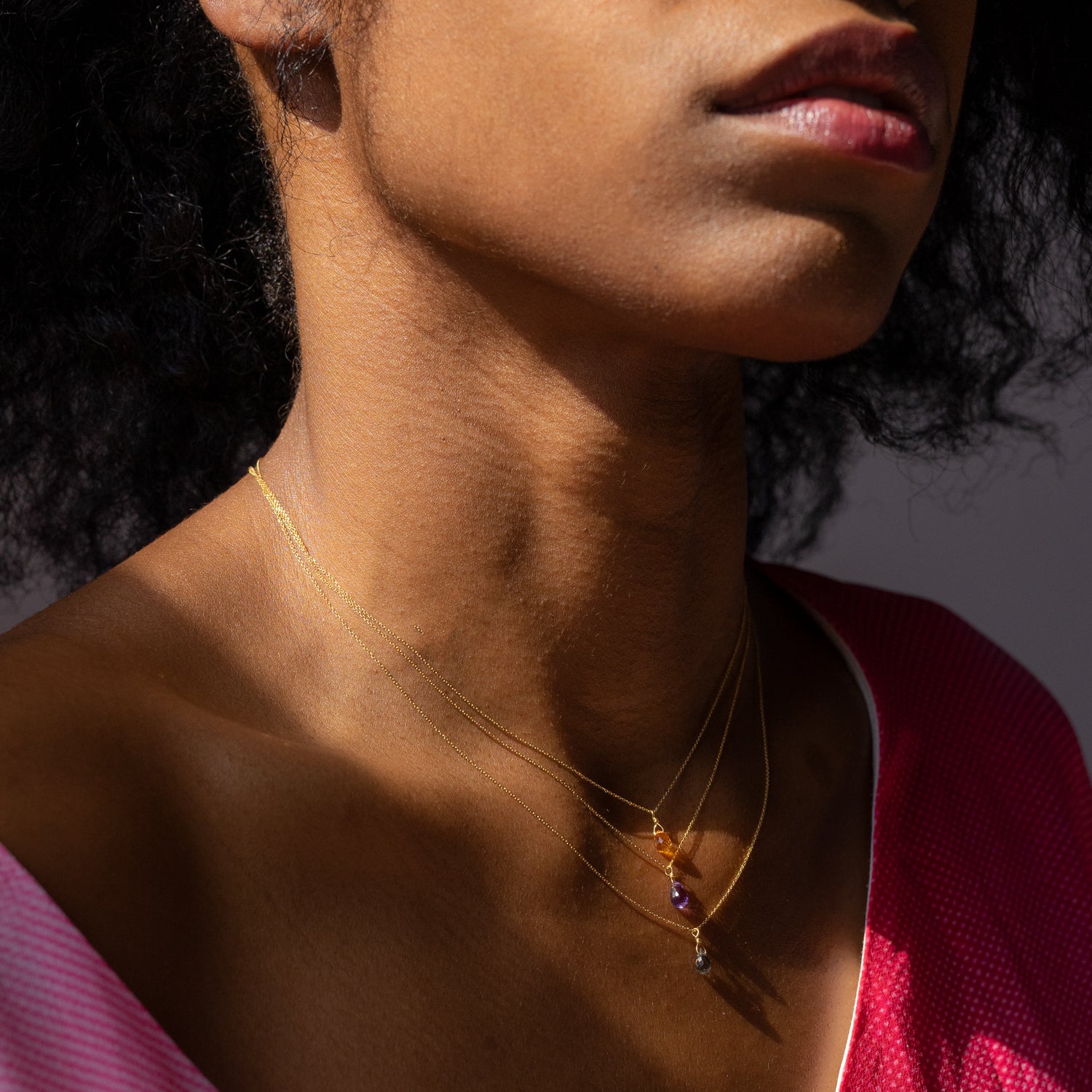 layered Sapphire Drop Necklace on model