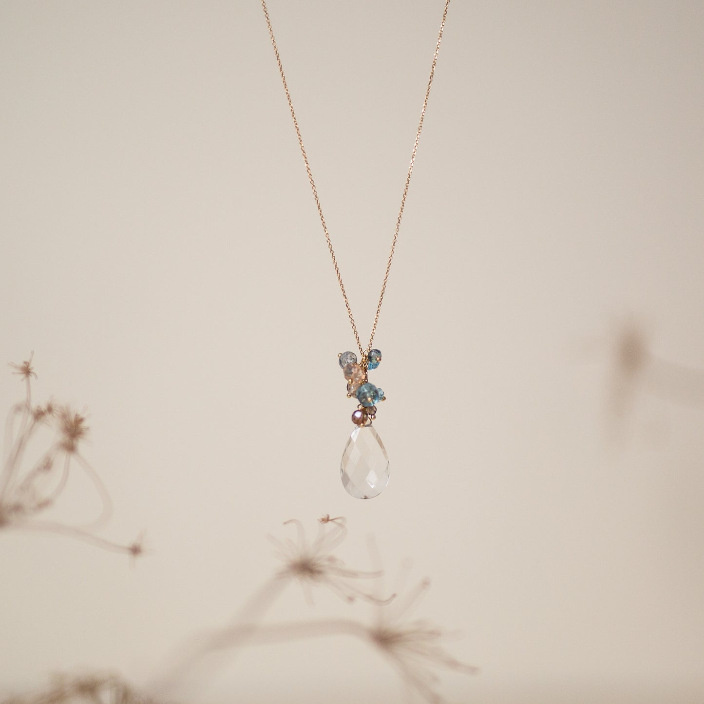 Sale Large Transparent Quartz Drop with beads Necklace