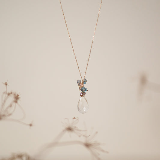 Sale Large Transparent Quartz Drop with beads Necklace