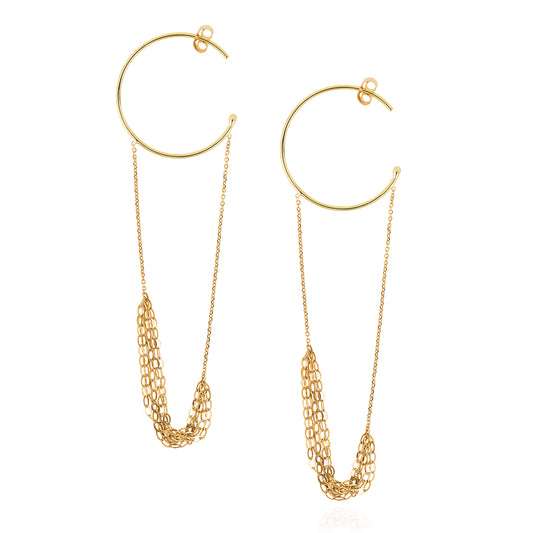 18ct yellow gold hoop with looped layered chains