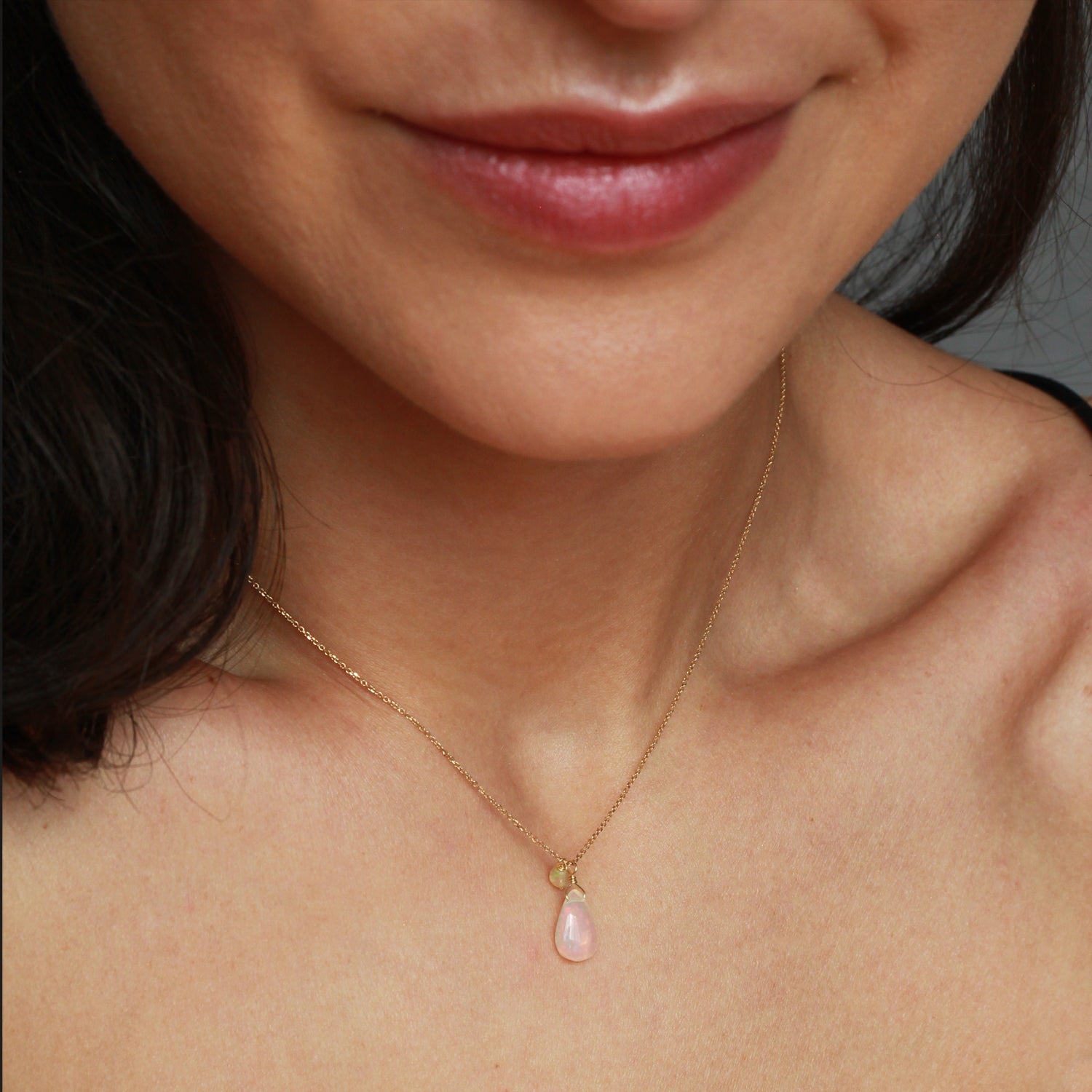 Opal Fountain Necklace with Opal Drop on model