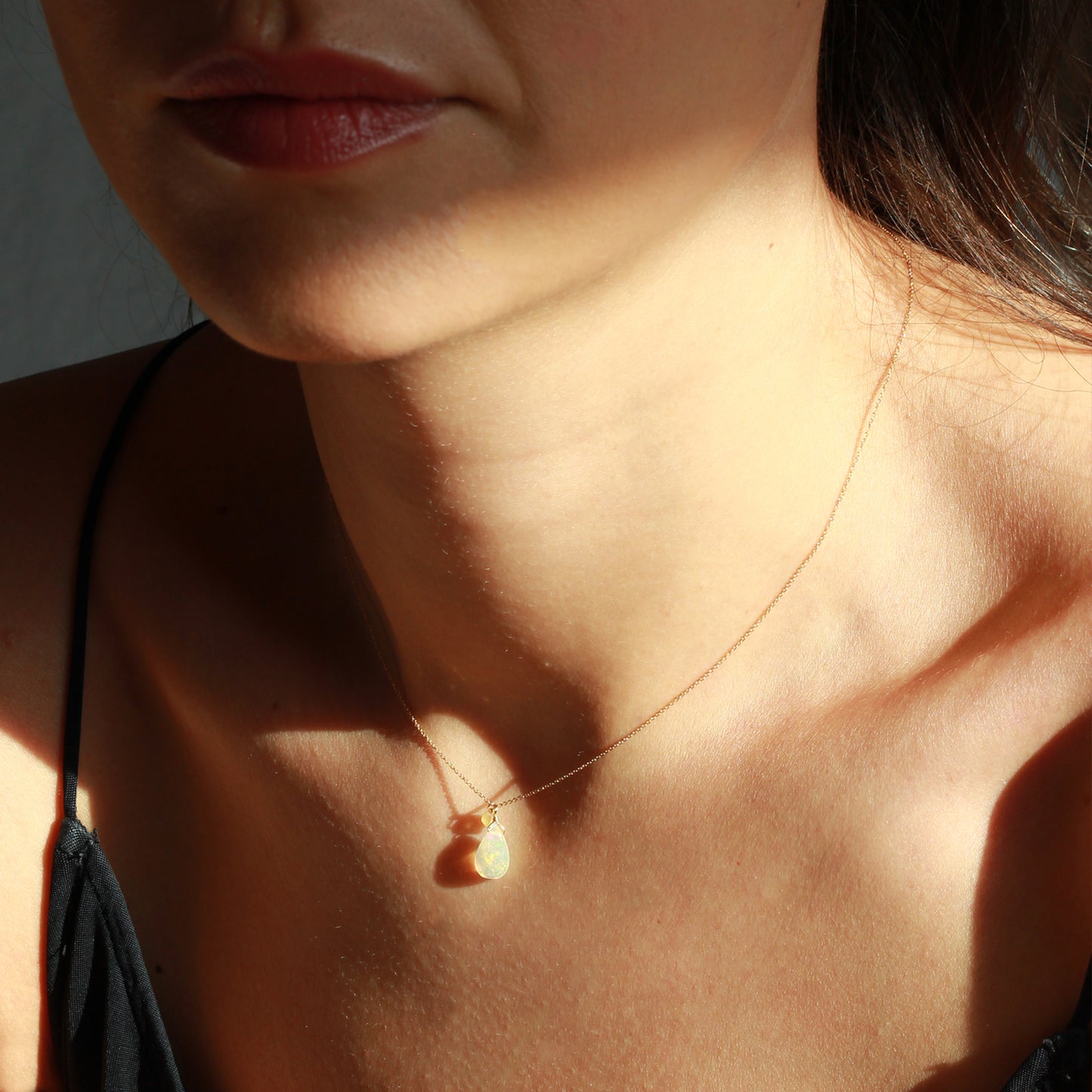 Opal Fountain Necklace with Opal Drop on model