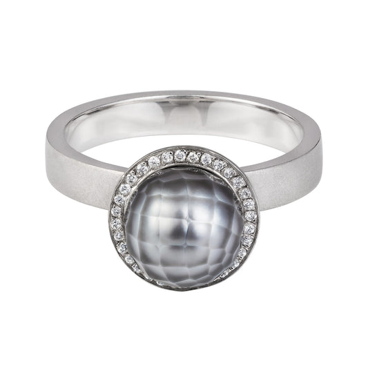 Cool Grey Faceted Pearl And Diamond Ring