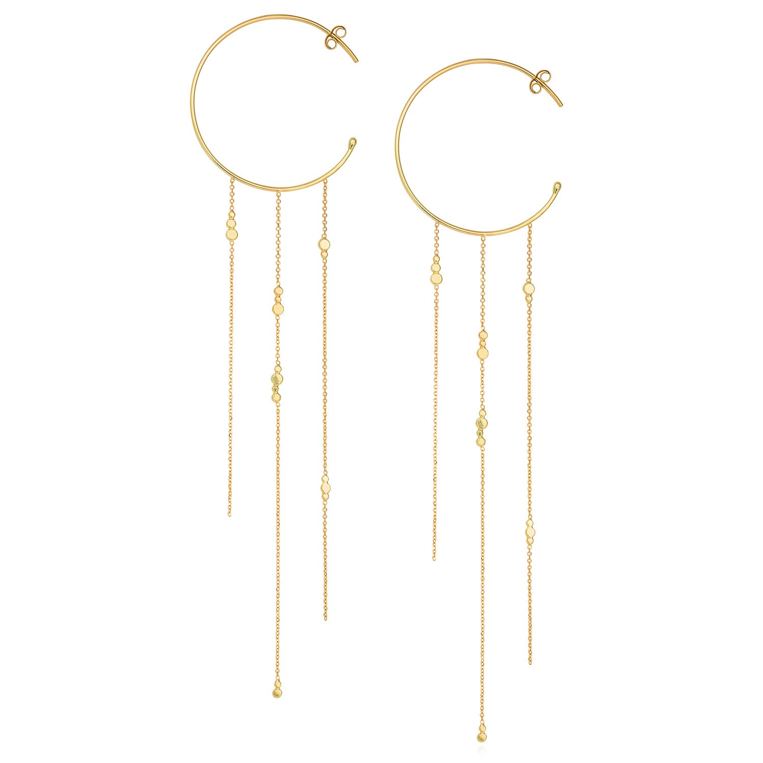 18ct yellow gold hoop earrings with 3 strands of fine chain with Bits and Bobs