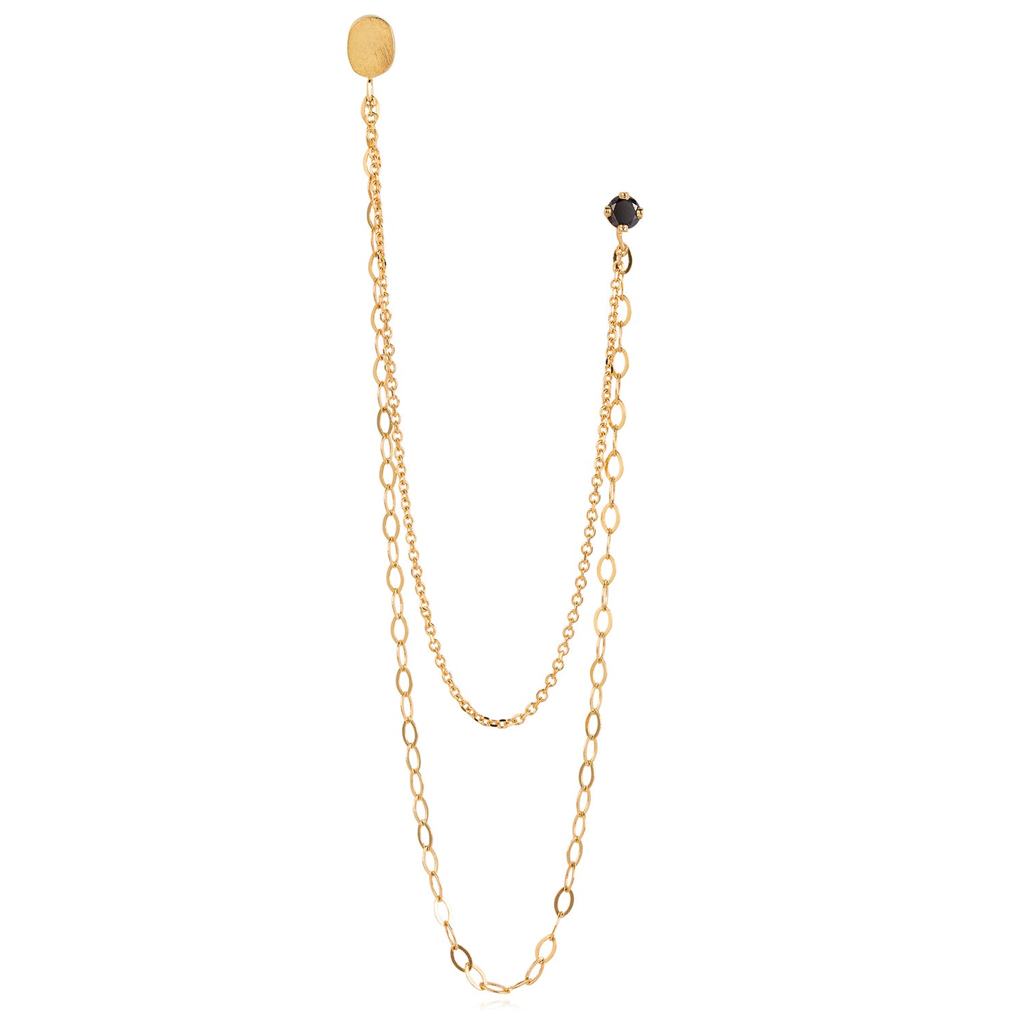 18 ct yellow gold double earring with black diamond and oval stud
