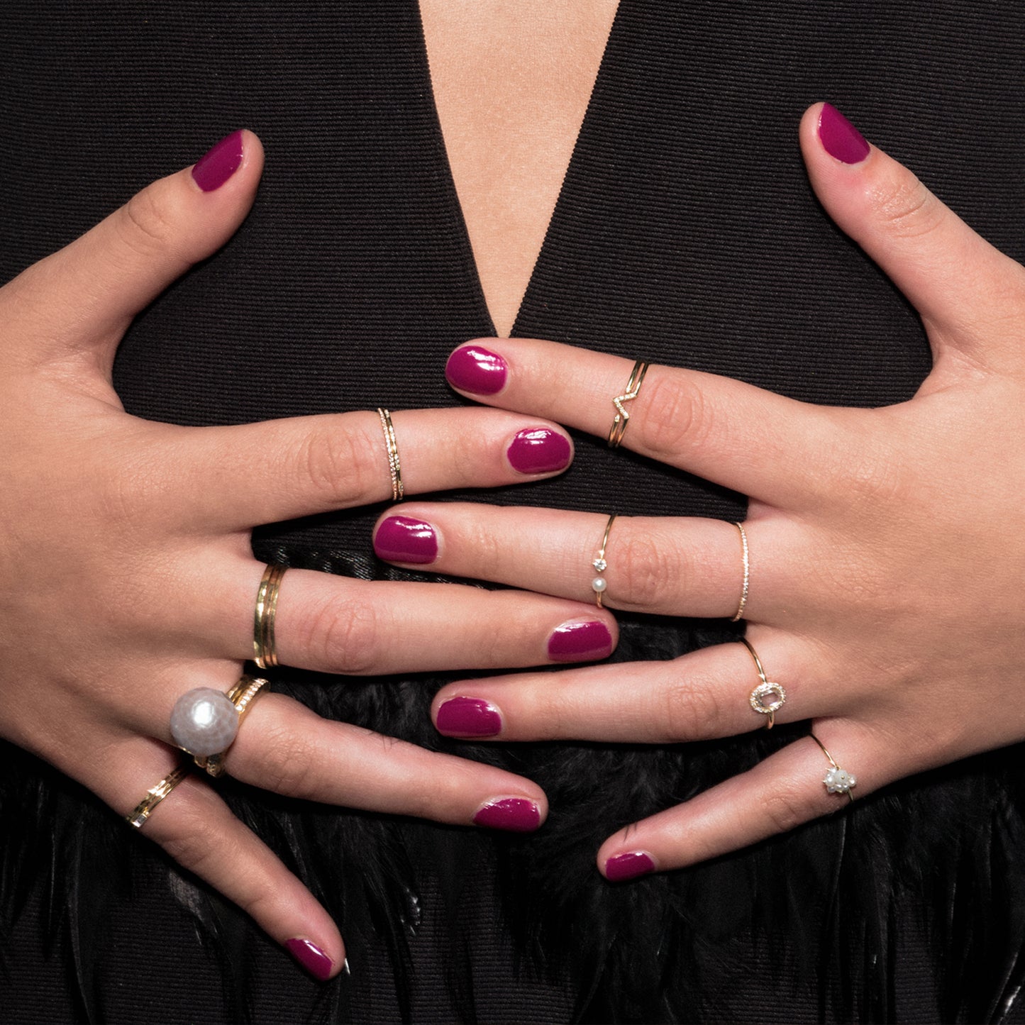 Open Diamond and Pearl Ring on model