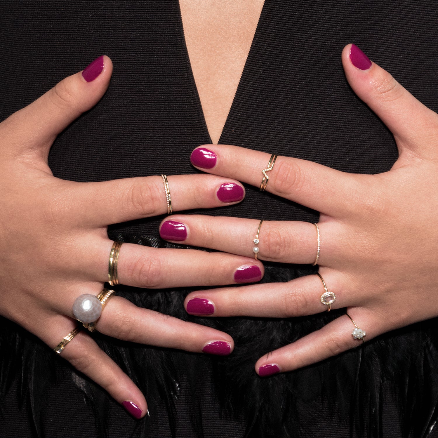 Open Diamond and Pearl Ring on model