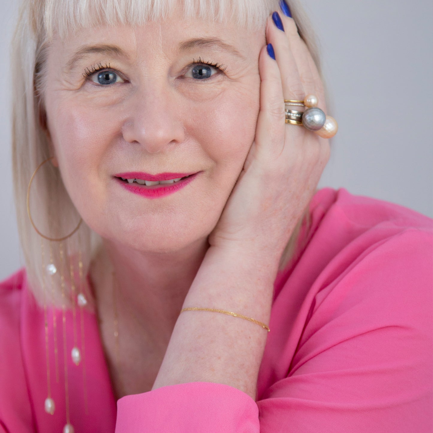 Cool Grey Faceted Pearl And Diamond Ring on siobhan