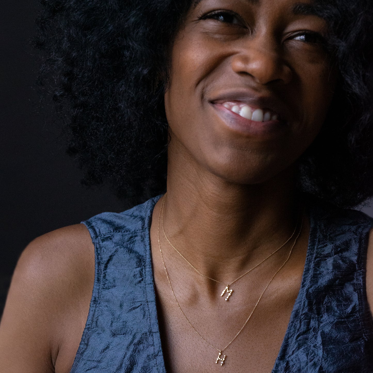 Love Letters 'm' and 'h' Necklace on model