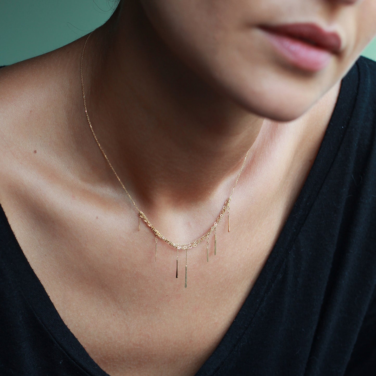 Sycamore Necklace with Layered Chains and Bars