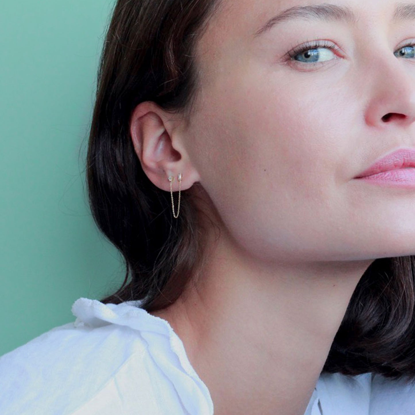DIAMOND BAGUETTE AND BRILLIANT CUT DOUBLE STUD on model