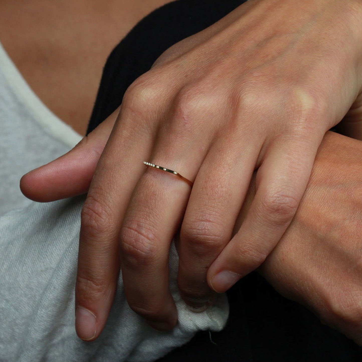 raised diamond bar ring on model