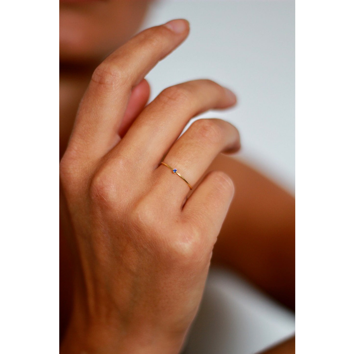 Pogo Punk Blue Sapphire Ring on model