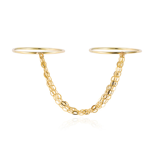 18ct yellow gold double ring with layered connecting chains