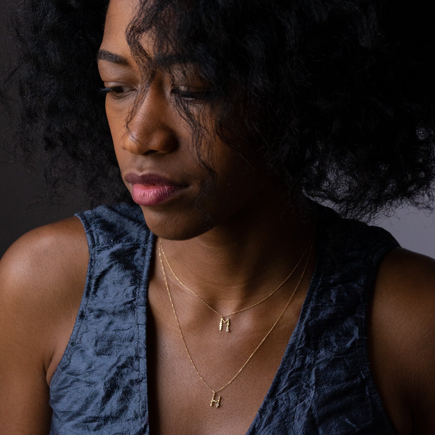 Love Letters 'm' and 'h' Necklace on model