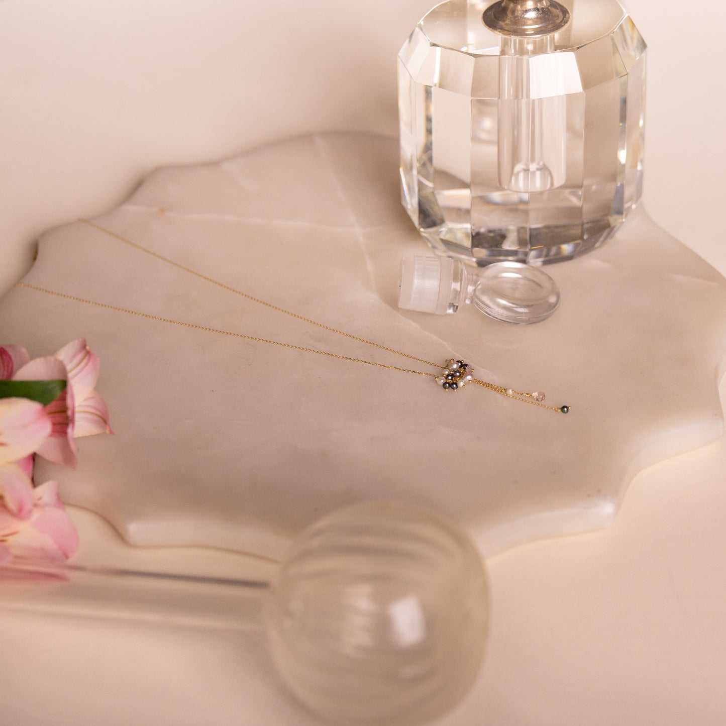 Sale Tail Necklace with Freshwater Pearls and Sapphire