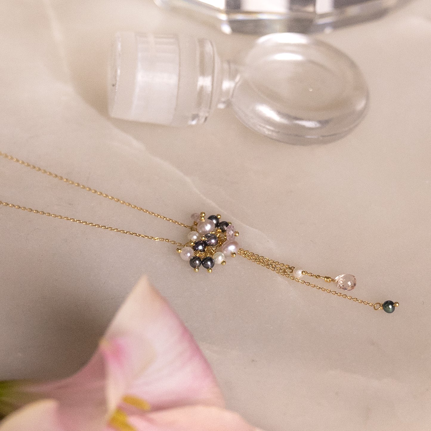 Sale Tail Necklace with Freshwater Pearls and Sapphire