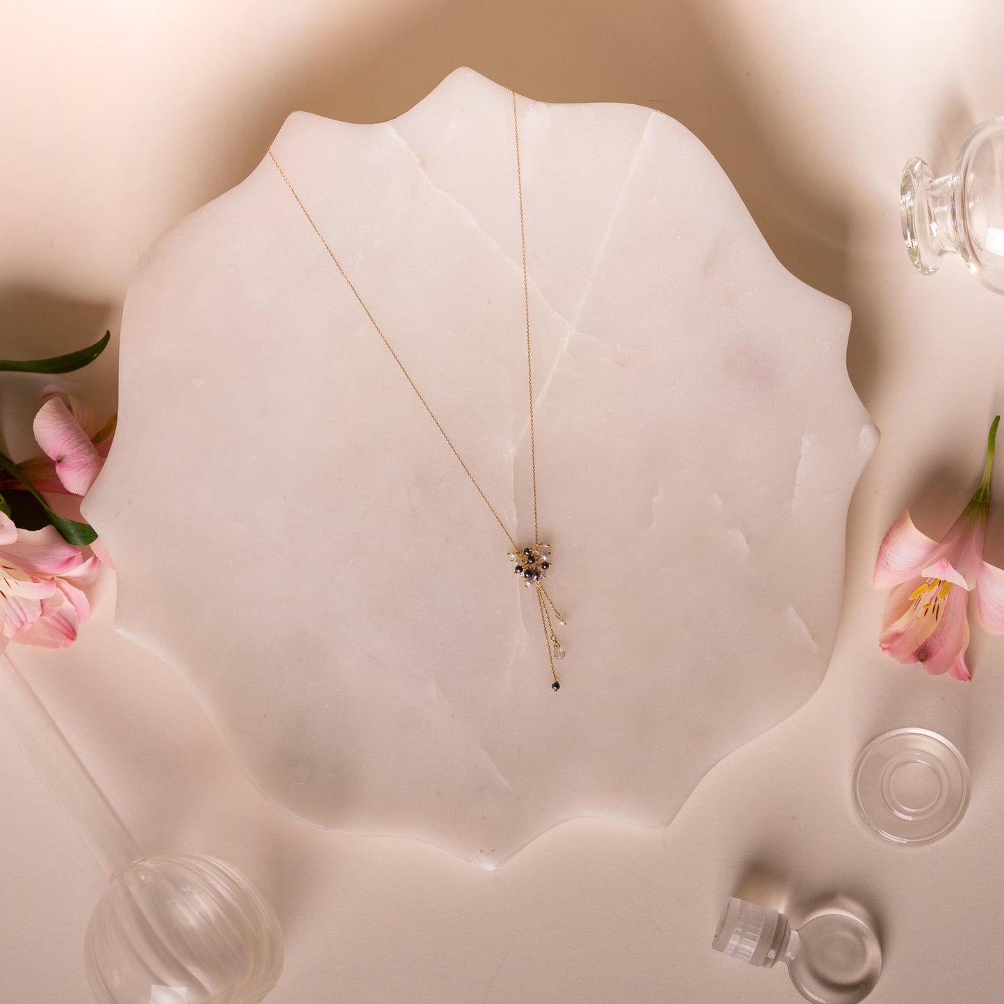 Sale Tail Necklace with Freshwater Pearls and Sapphire