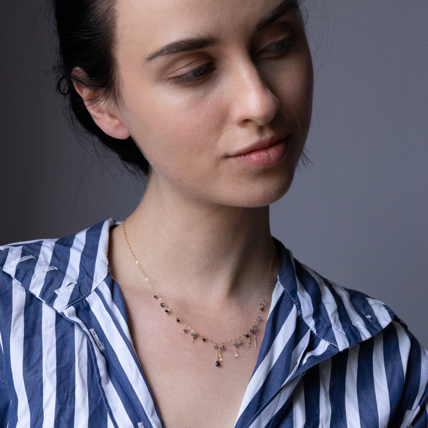 Pogo Punk Blue Sapphire Necklace on model