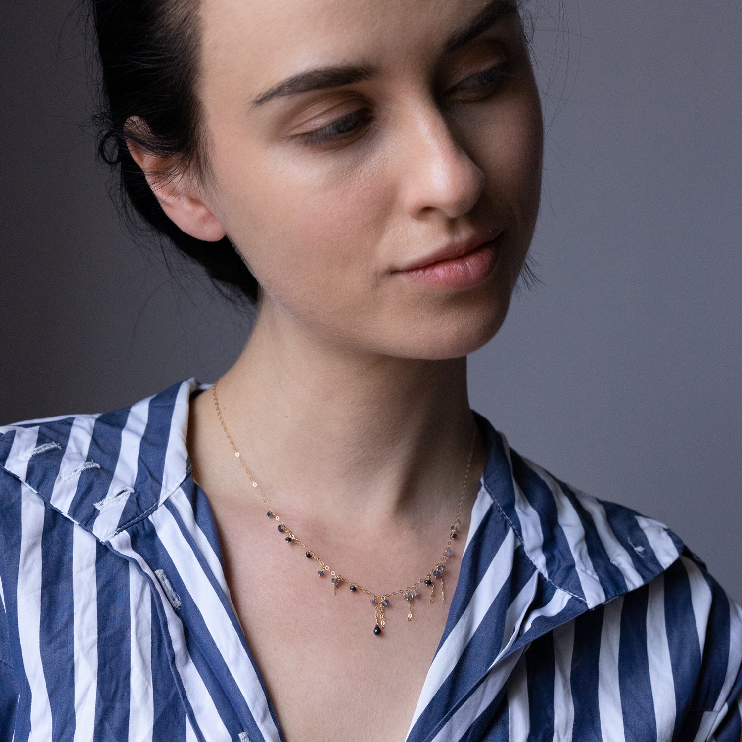 Pogo Punk Blue Sapphire Necklace on model