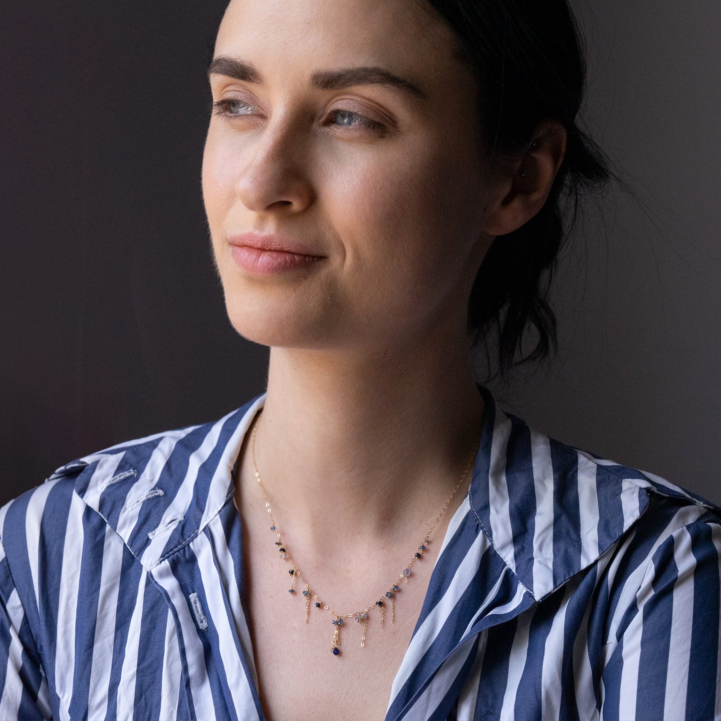 Pogo Punk Blue Sapphire Necklace on model