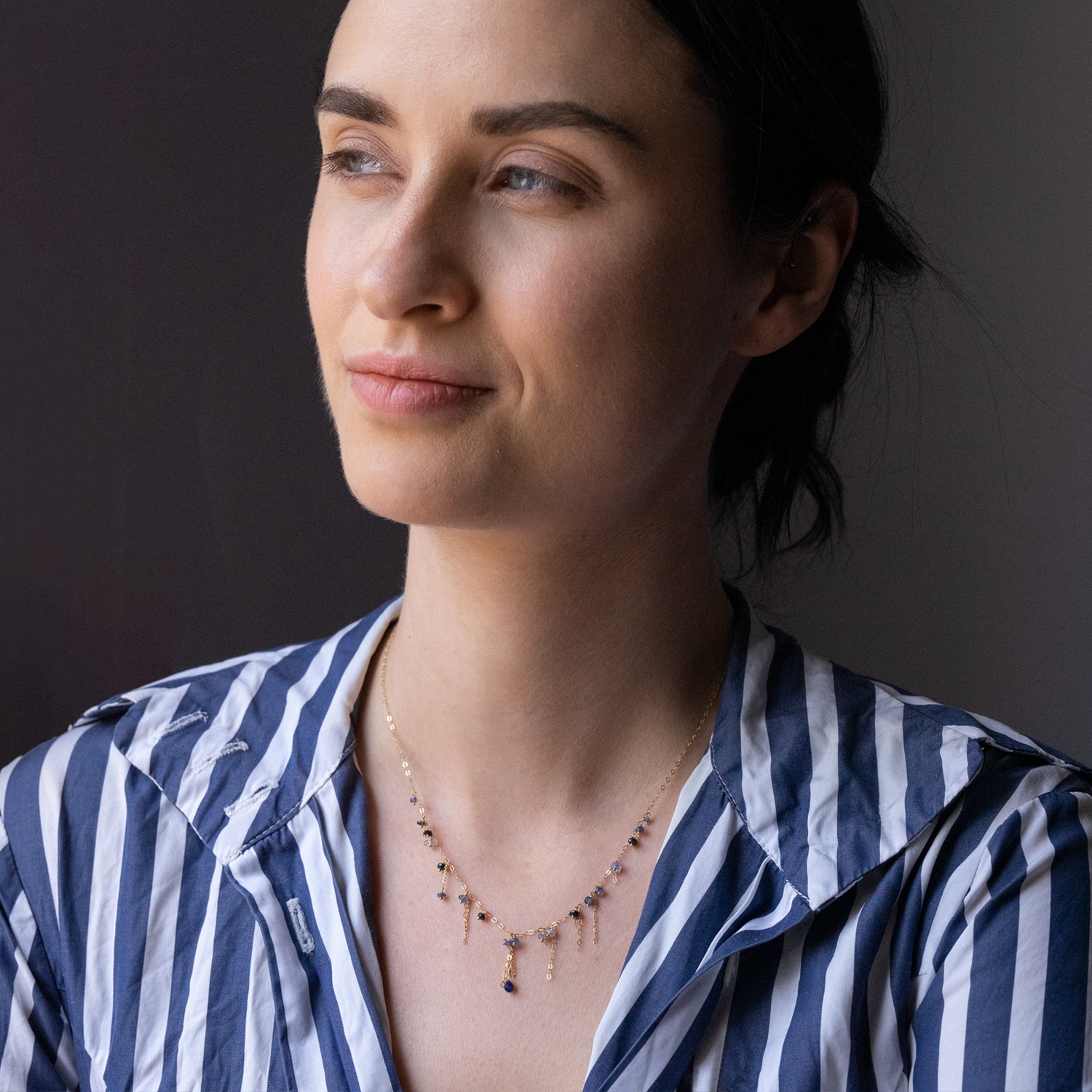 Pogo Punk Blue Sapphire Necklace on model