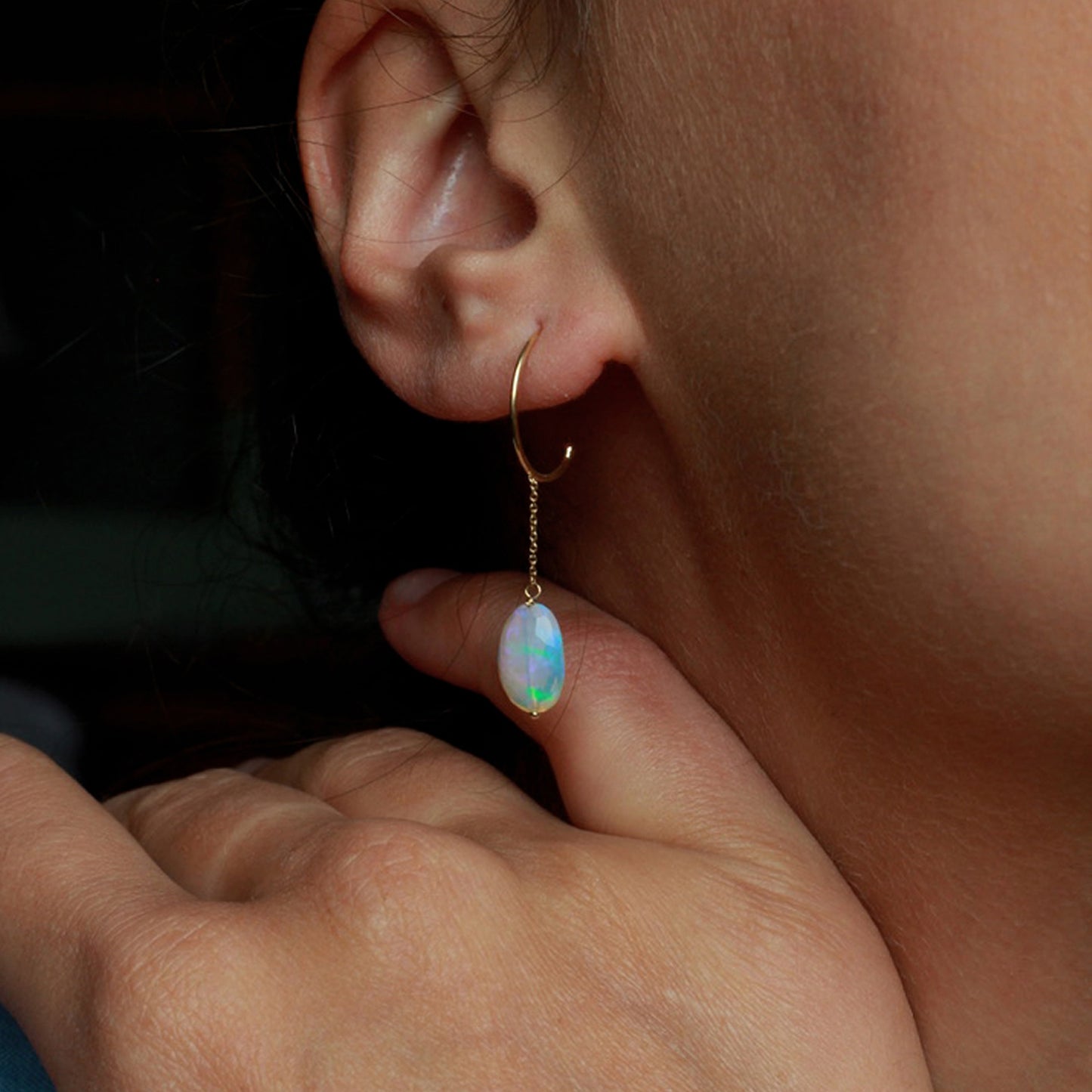 opal drop hoop on model