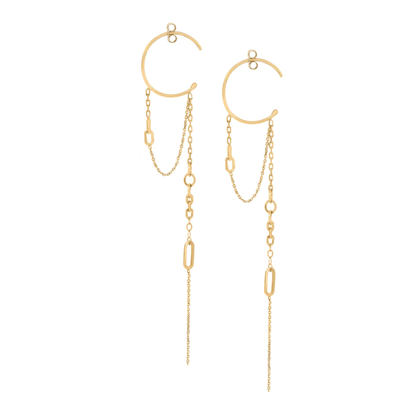 18ct Gold Chains Galore dangling baby hoops looped with hanging chains.