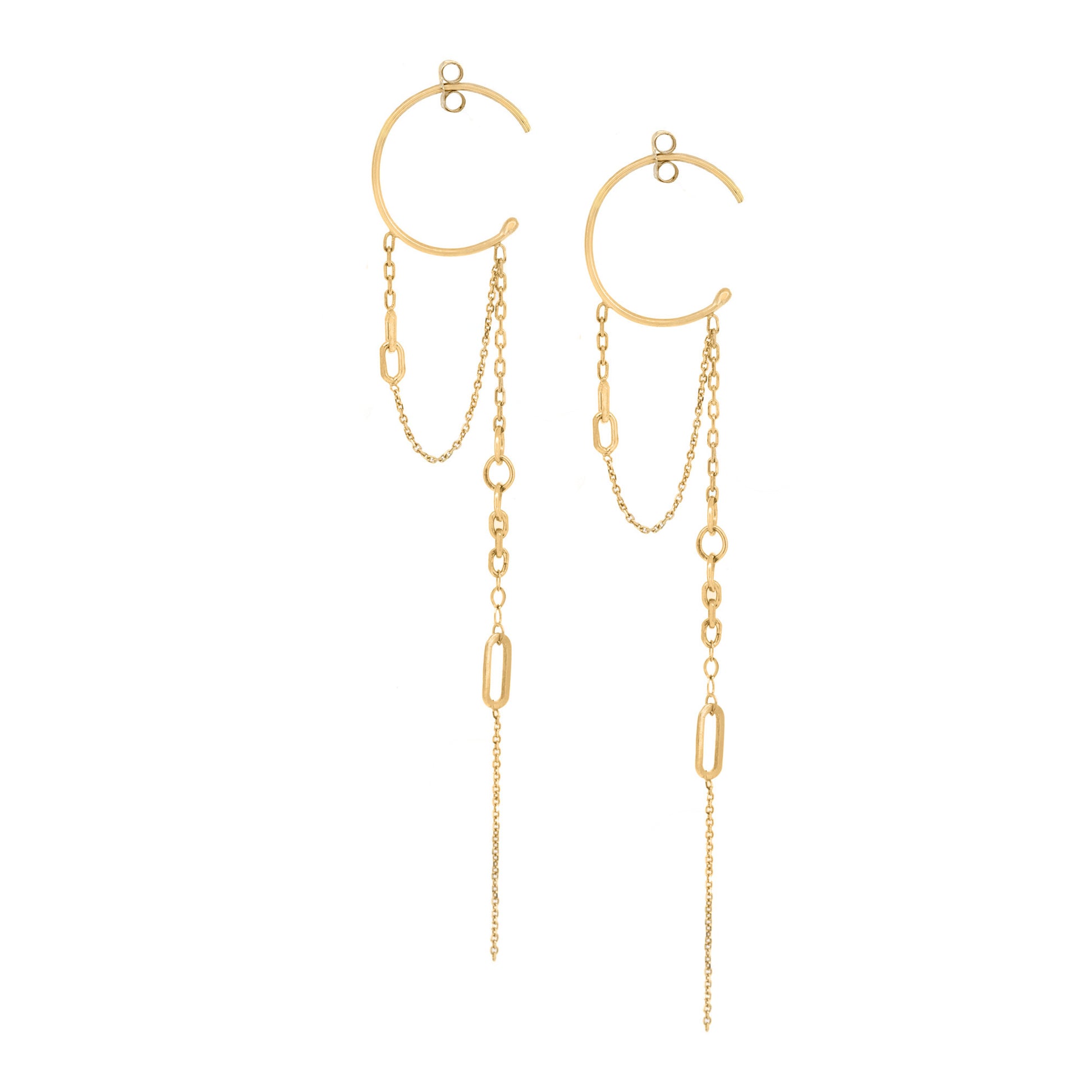18ct Gold Chains Galore dangling baby hoops looped with hanging chains.
