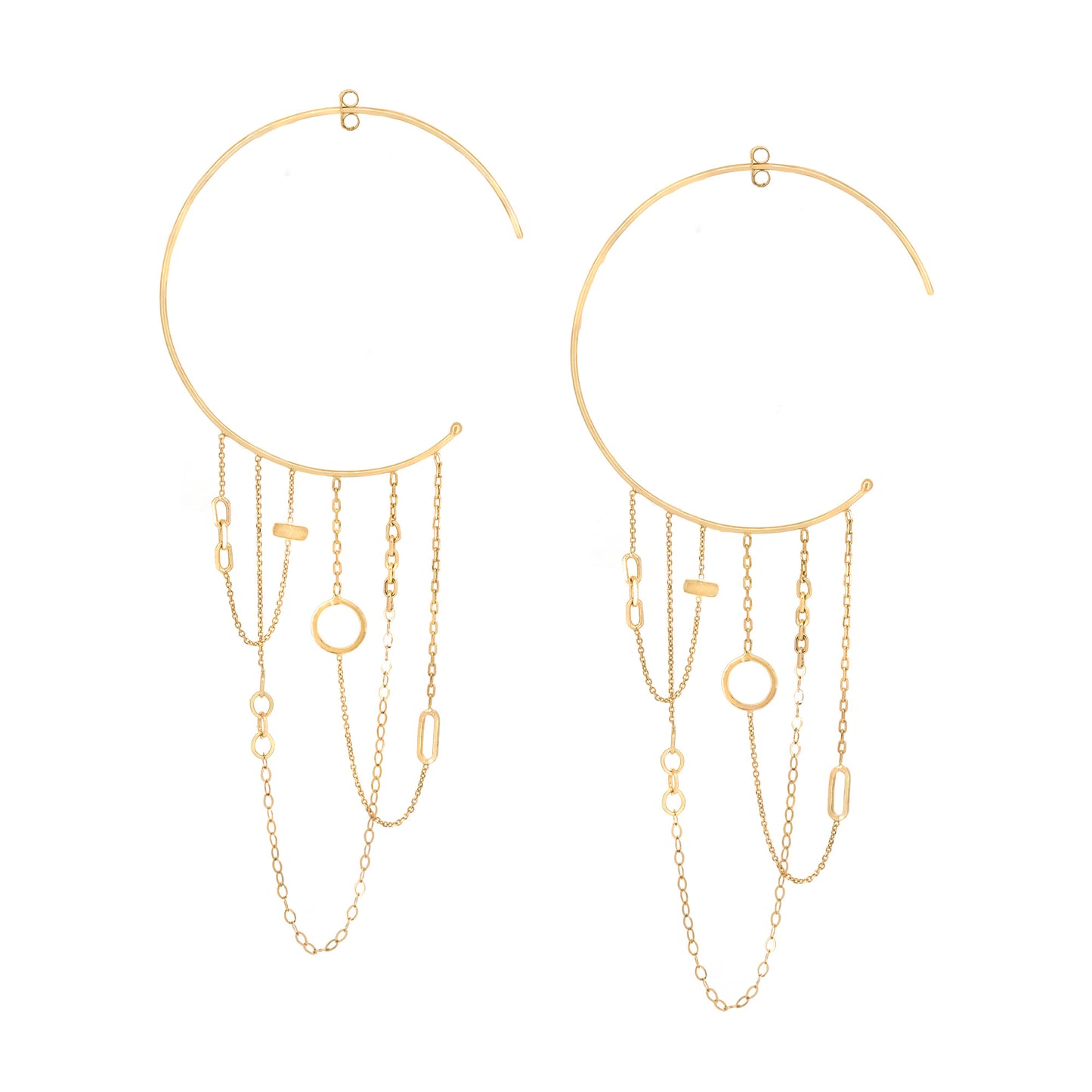 18ct Gold Chains Galore large hoop earrings with looped and hanging chains