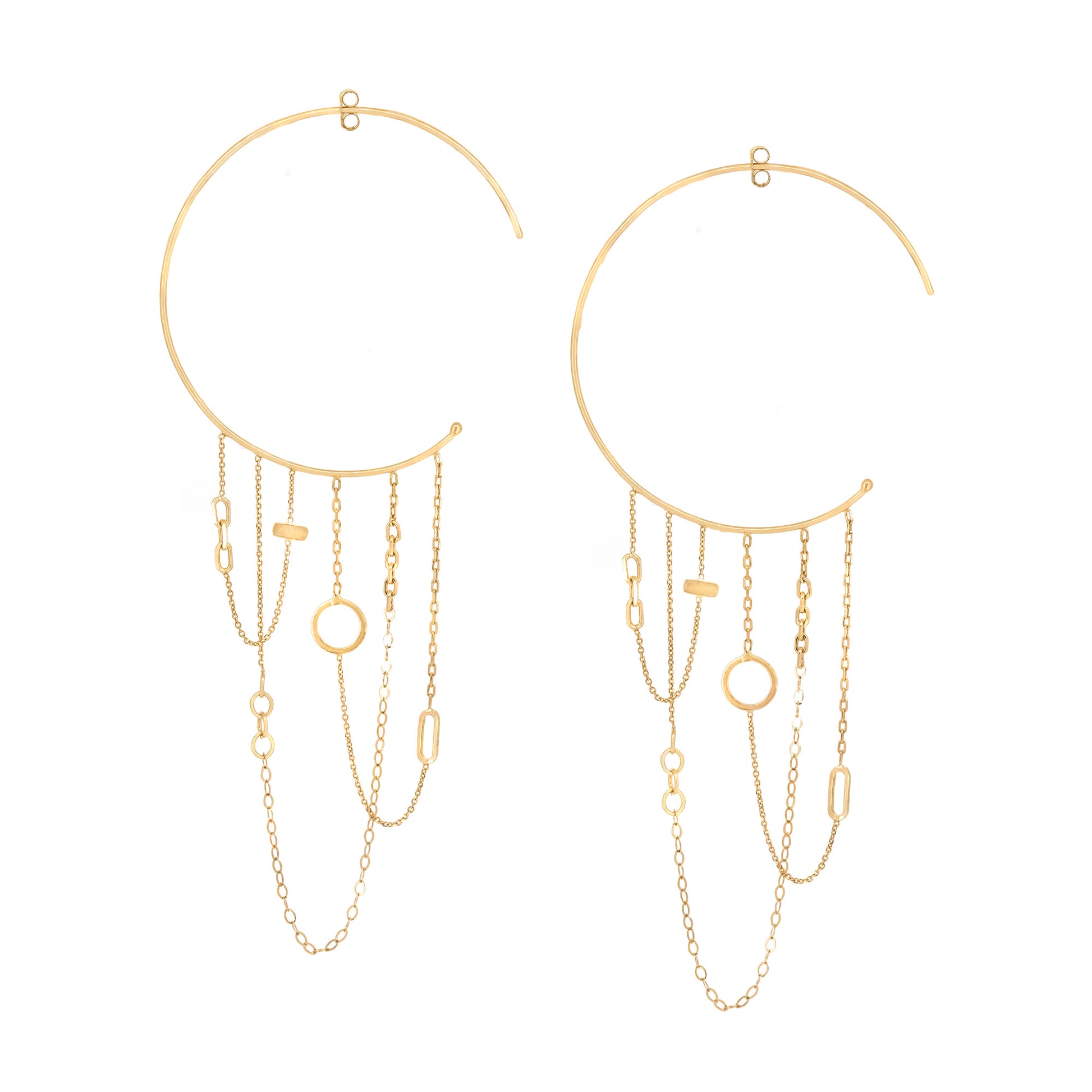 18ct Gold Chains Galore large hoop earrings with looped and hanging chains