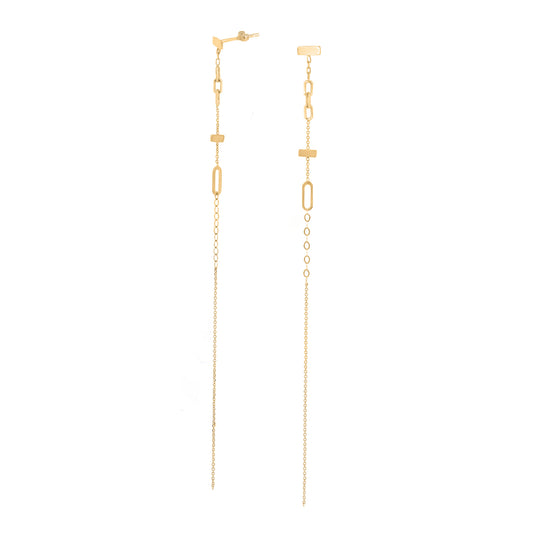 18ct Gold Chains Galore hanging long chain stud earrings.
