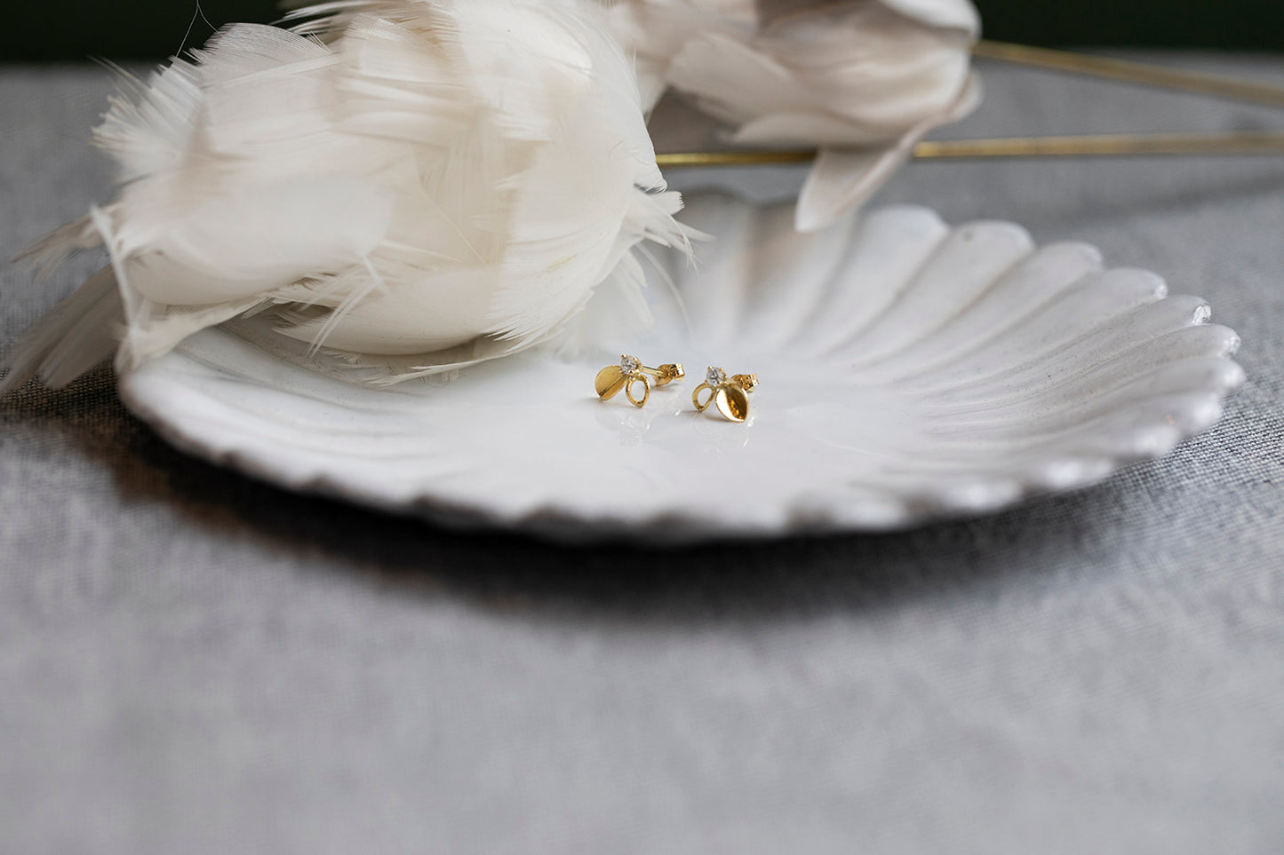 Sale Gold Leaf And Diamond Stud Earrings