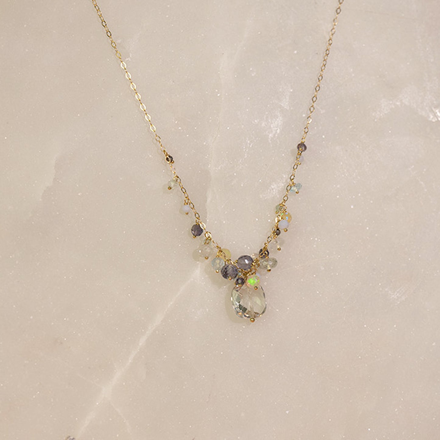 Sale Green Amethyst Cube Pendant Beaded Necklace