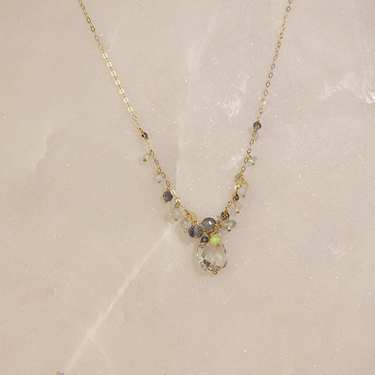 Sale Green Amethyst Cube Pendant Beaded Necklace