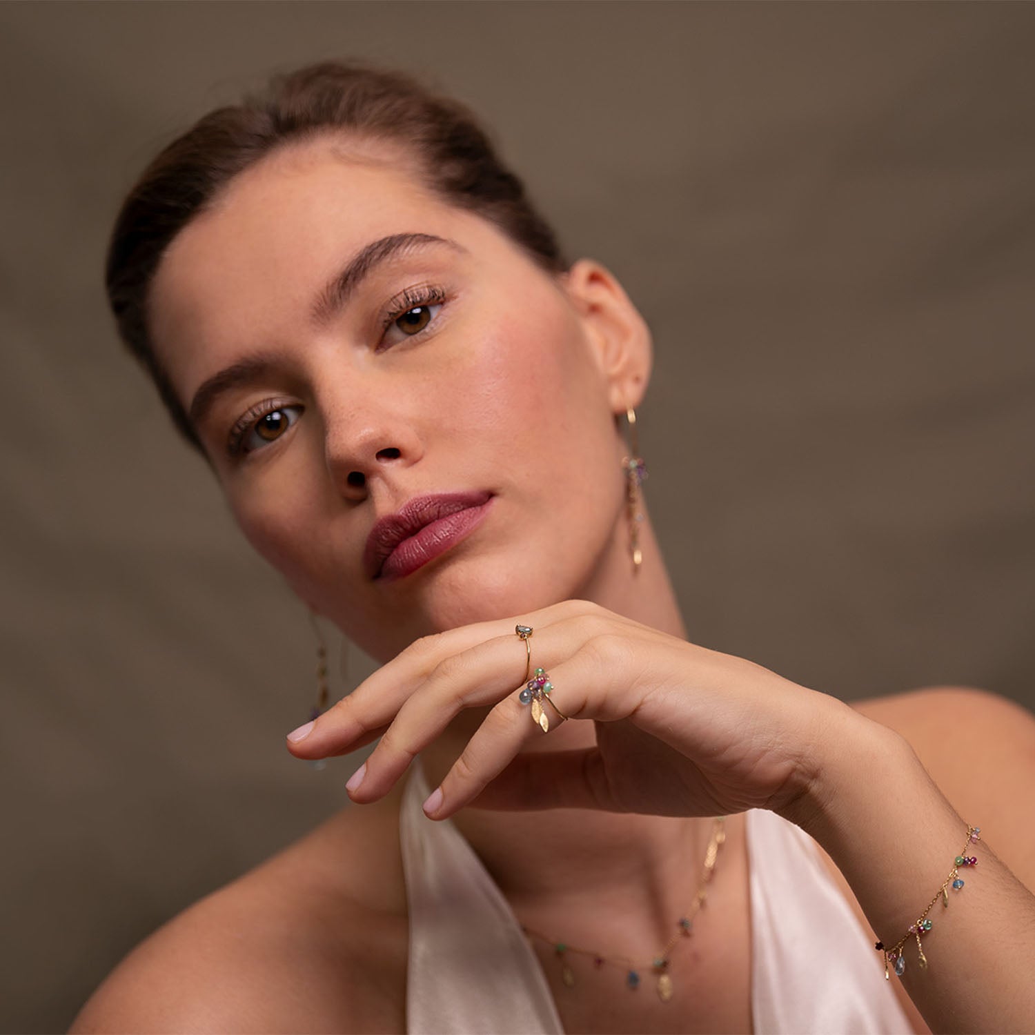 Romantic World Beaded Ring worn by model