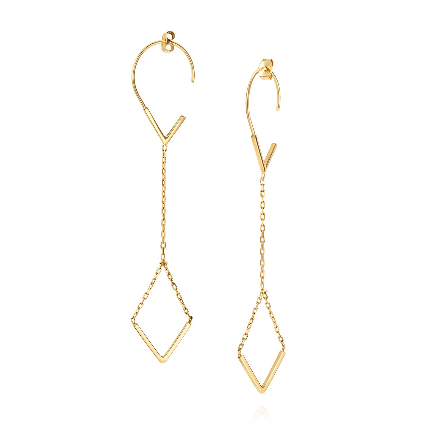 18ct yellow gold hook earrings with V-shaped drops