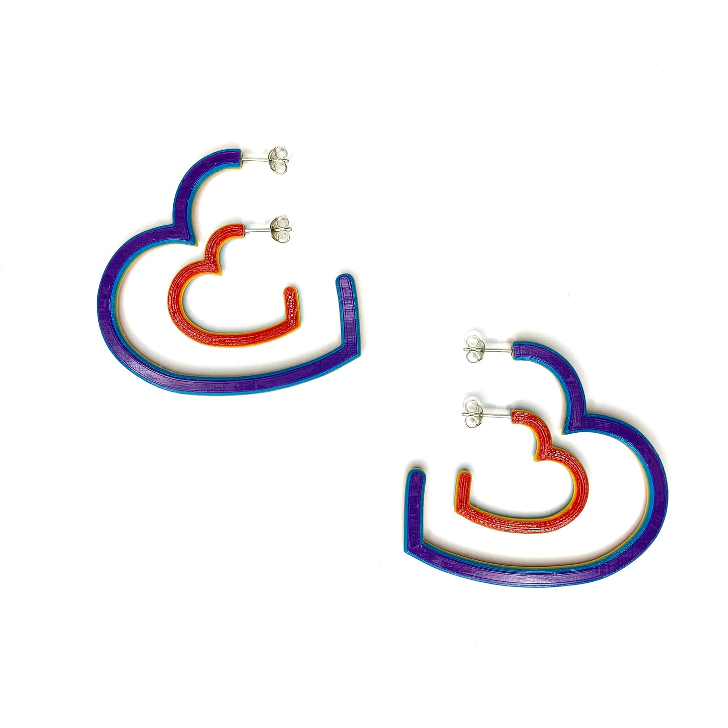 Zoe Sherwood Stripe Rainbow Hearts Hoop Earrings medium and small