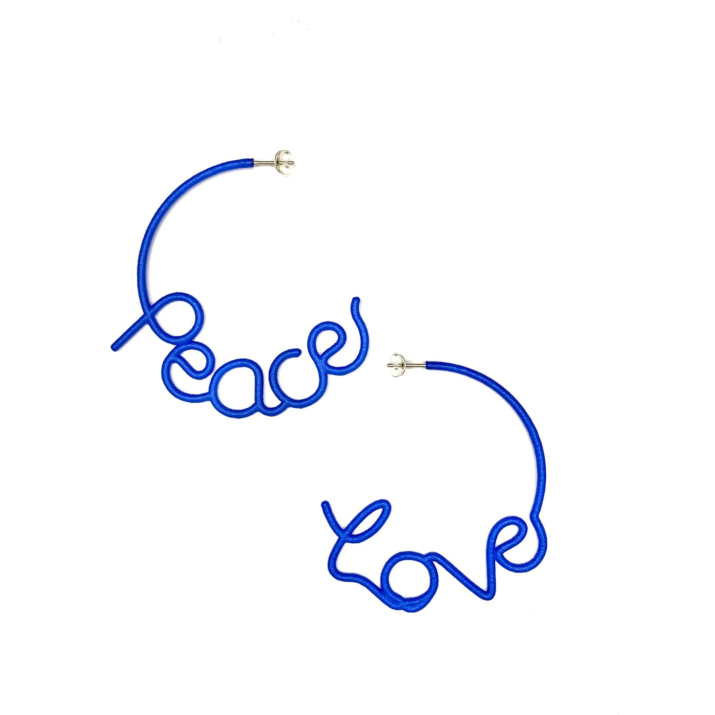 Zoe Sherwood Medium Blue 'Love' 'Peace' Hoops blue